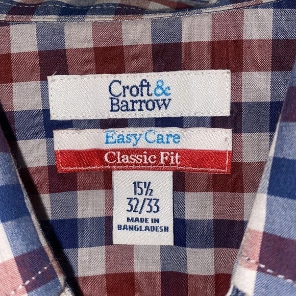 Croft & Barrow Men’s Easy Care Classic Fit Checkered Button Down, 15.5, 32/33 - Picture 7 of 8